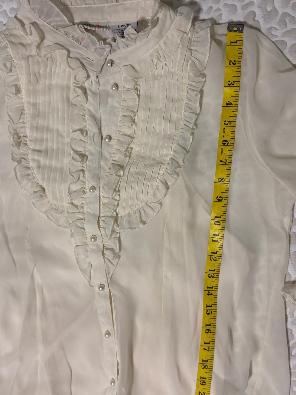 Women's Ivory Ruffle Front Blouse - Picture 11 of 12